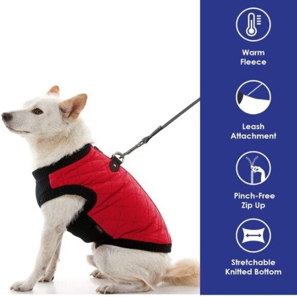 Fashion Vest Dog Jacket - Red, Medium - Warm Zip Up Bomber Vest - Picture 3 of 9